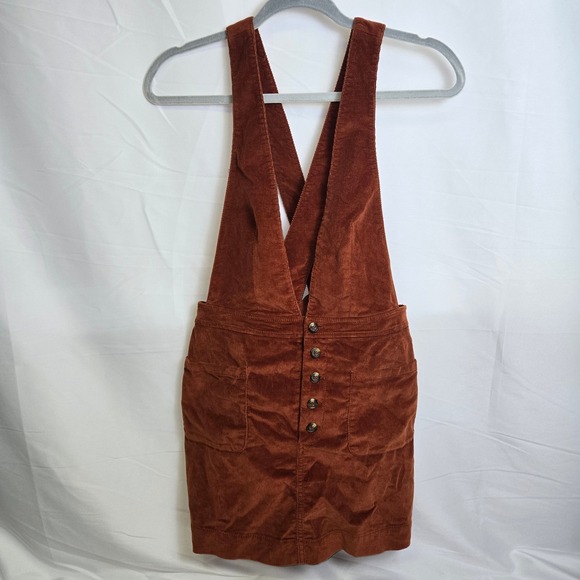 Free People Old School Love Corduroy Pinafore Dress, Rust Orange, Womens Size 2 - Picture 1 of 9